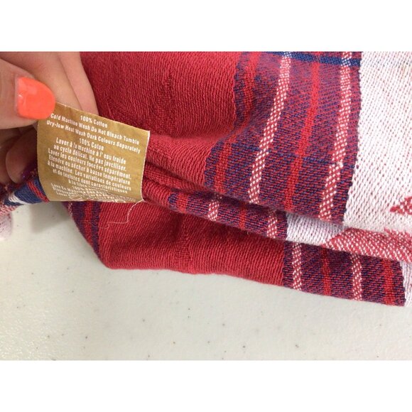 Patriotic Red Plaid Tablecloth Cotton 48 X 62 - Picture 2 of 5